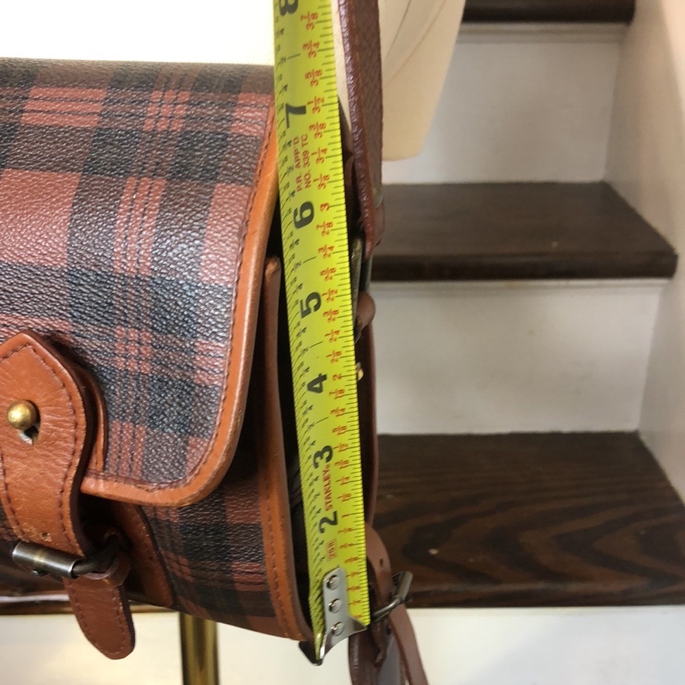 RALPH LAUREN Brown Green Tartan Plaid Rolled Body Crossbody Messenger SaddleBag - Picture 14 of 17